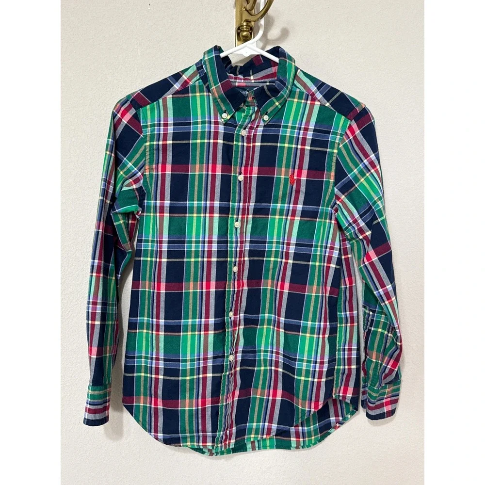 Ralph Lauren Plaid Button Down Kids Medium 10-12 Multicolor Cotton Long Sleeve